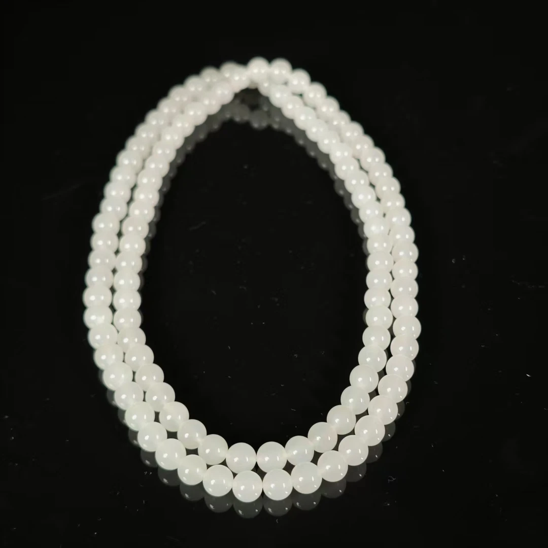 lot3782 项链 和田玉白玉 6mm*108颗 35.1g
