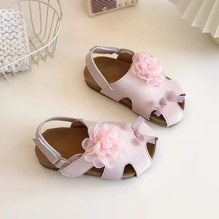 女童花朵凉鞋2025夏季新款小女孩软底沙滩鞋洋气时尚儿童包头凉鞋