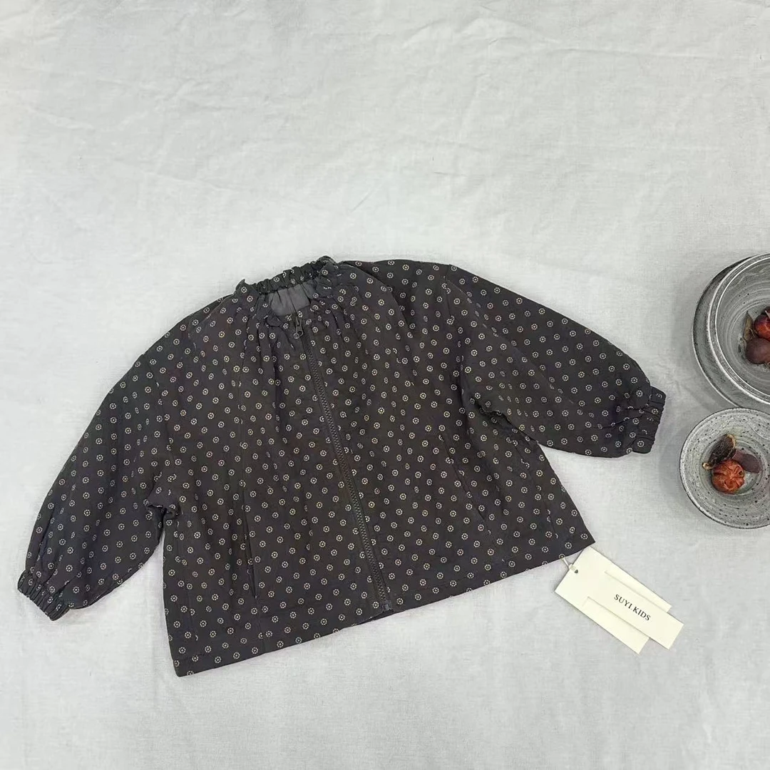 〖姐姐家〗2025春款儿童萌娃穿搭拉链款麻感碎花外套 25006