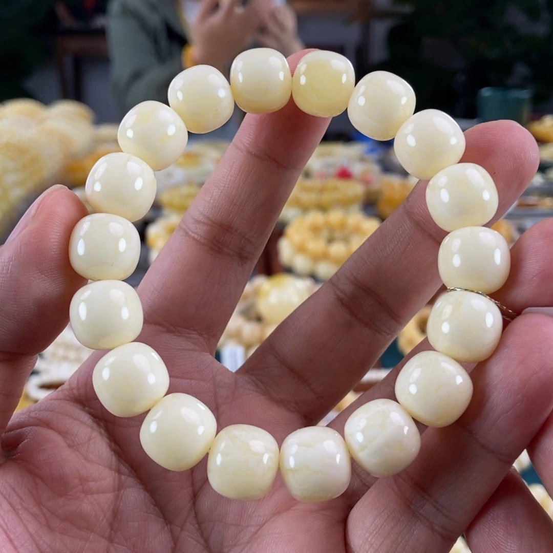琥珀未镶嵌珠宝奇石13白蜡同料串23.7
