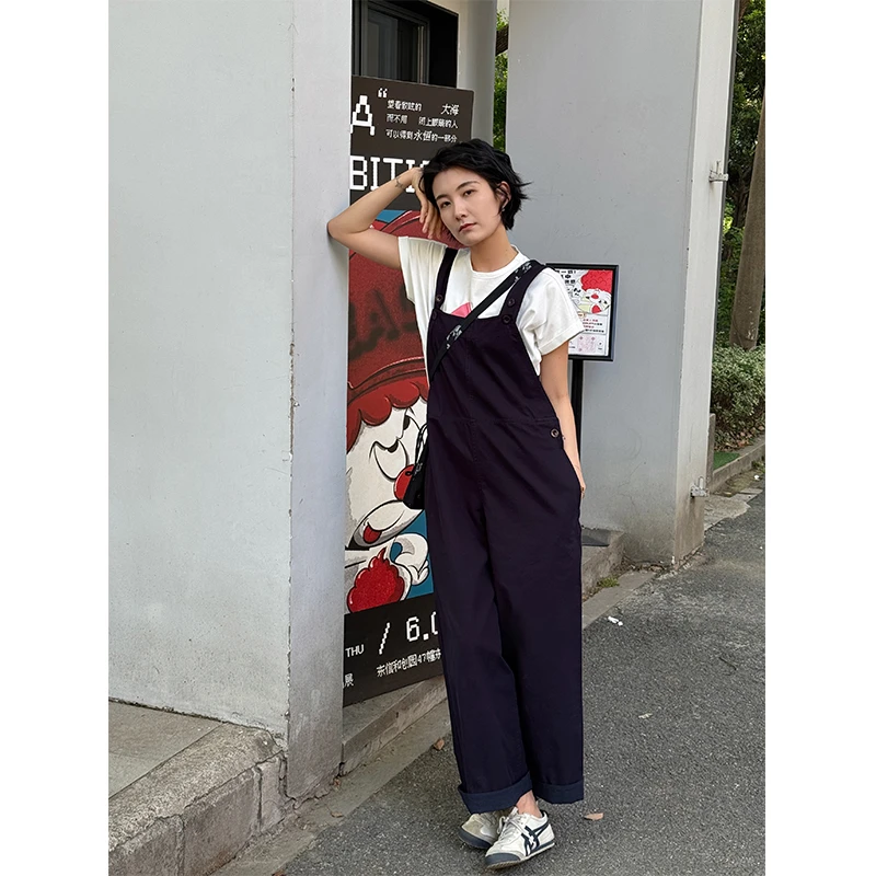 LANGQING 宽松洋气减龄阔腿纯棉背带裤43903/44066#