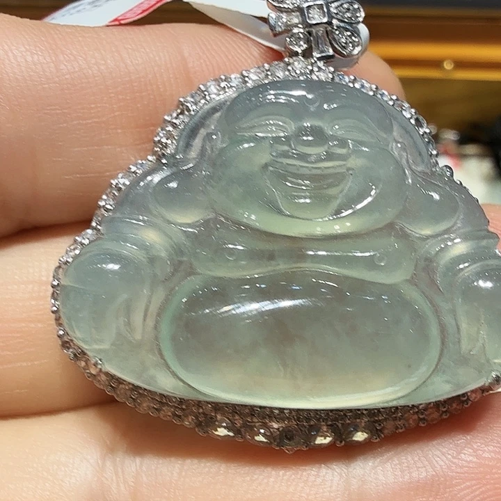 翡翠18K金镶嵌吊坠(不含链)天然翡翠吊坠