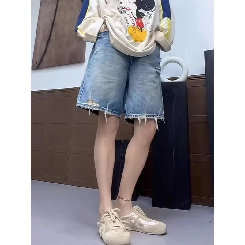 【送腰带】2025新款夏季薄款女款高腰休闲短裤显瘦百搭牛仔裤y