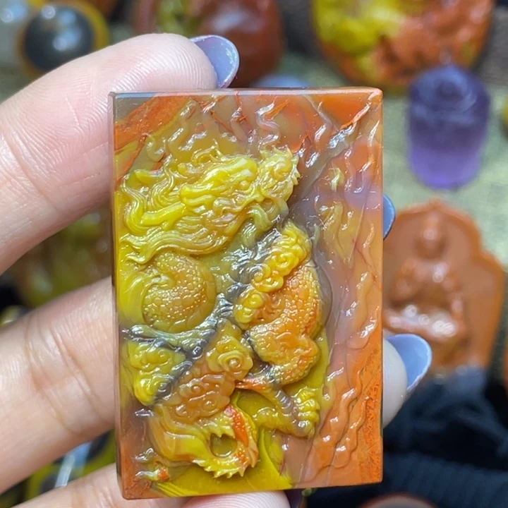 玛瑙/玉髓足银镶嵌珠宝奇石北票平安无事牌石破天惊4888