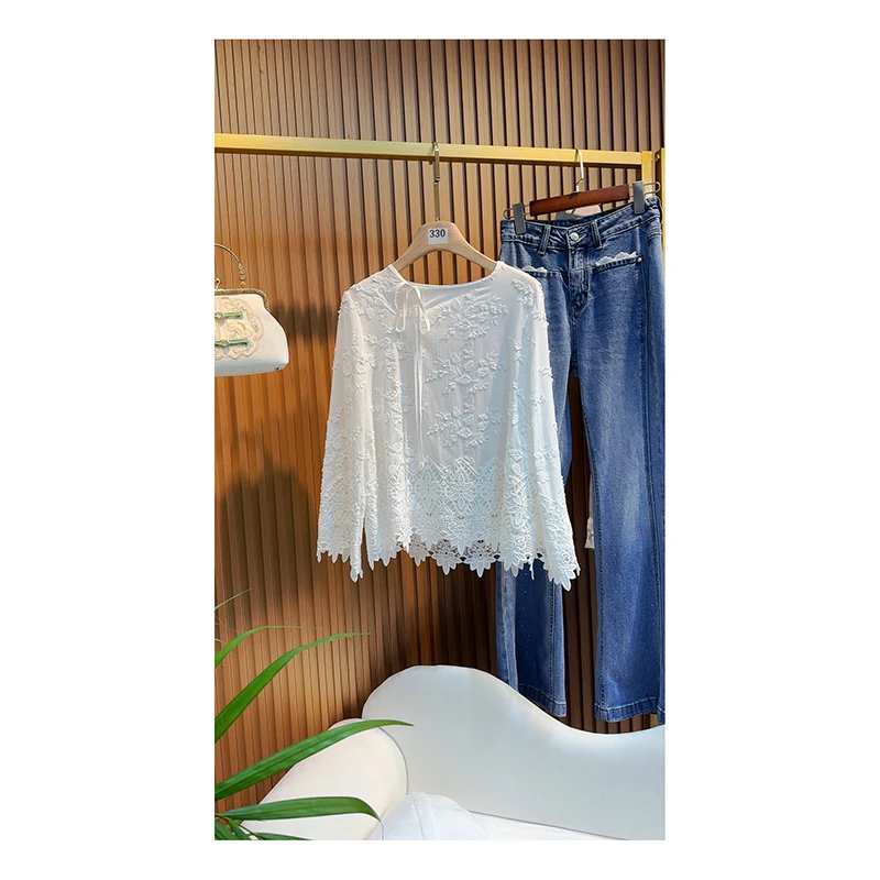 【喇叭长袖大花】新中式国风气质优雅圆领衬衫上衣