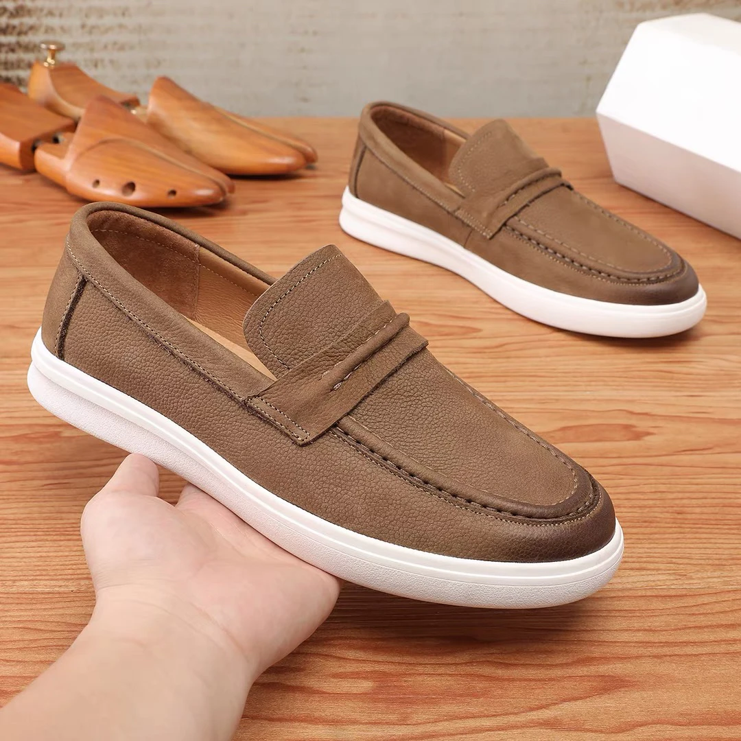 真皮休闲男士皮鞋夏季新款一脚蹬懒人鞋复古磨砂皮