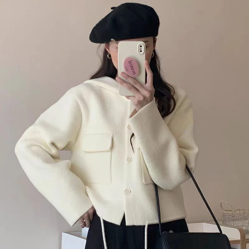 薇莎628【现货】连帽双面珍珠呢时尚外套