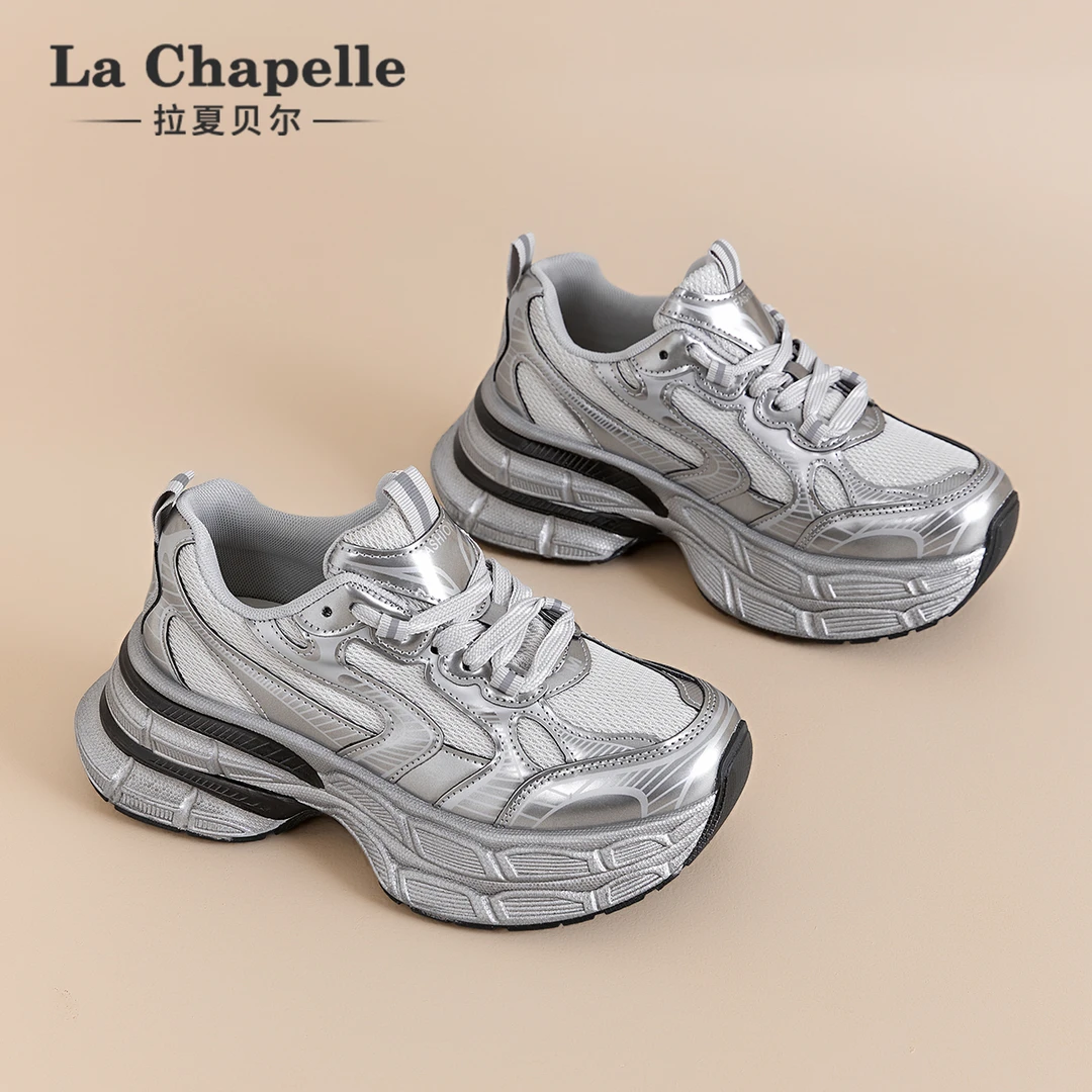 拉夏贝尔时尚跑步运动秋季新款网面透气女鞋休闲厚底松糕鞋老爹鞋