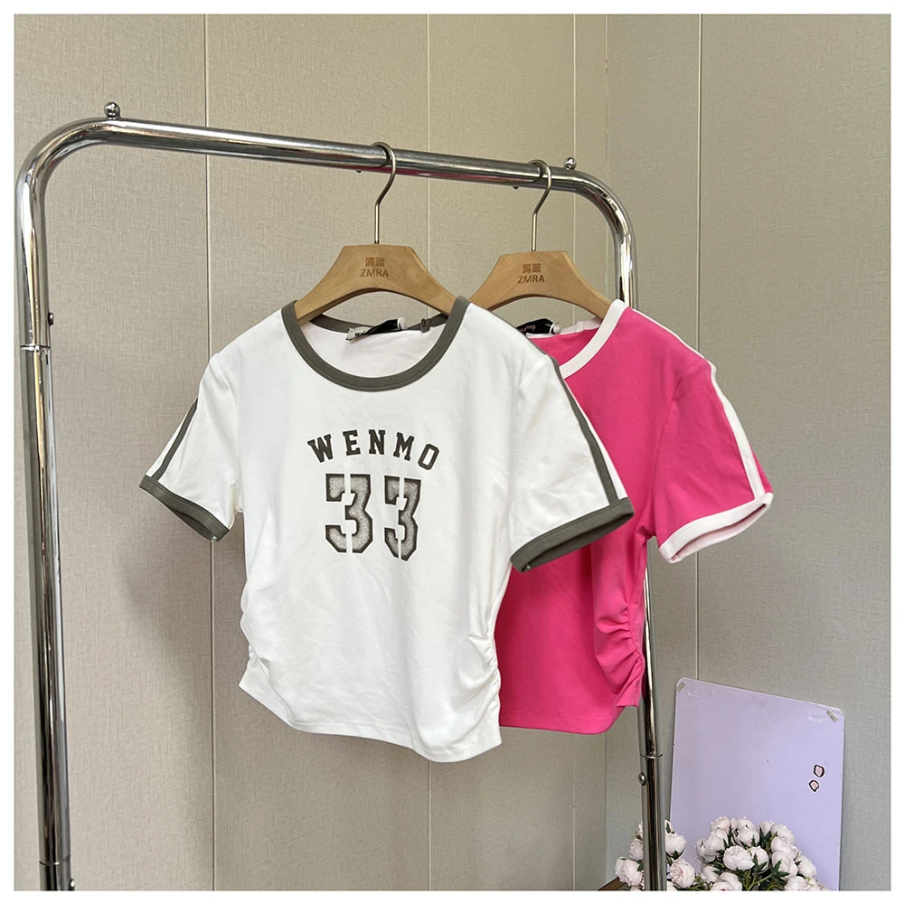 1T183 夏季新款女士宽松短款印花字母圆领短袖T恤