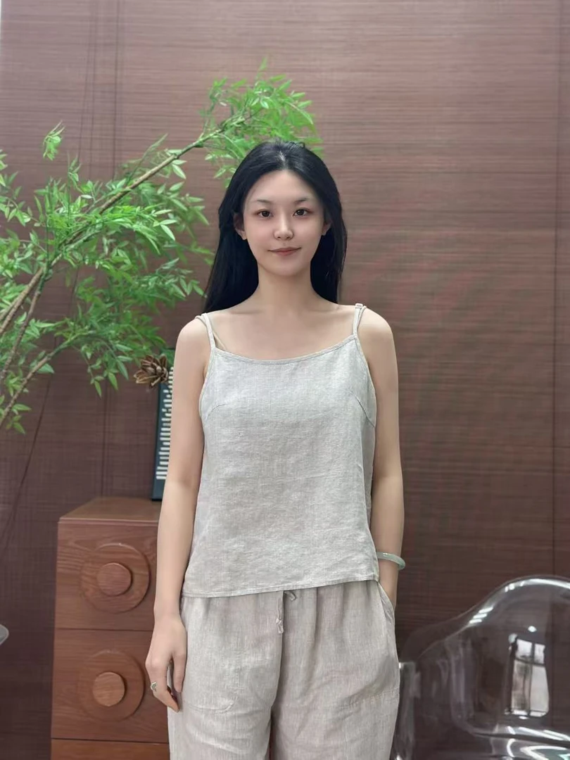 【可调衣长】100%汉麻女士打底吊带背心内搭宽松14支汉麻轻薄不贴身