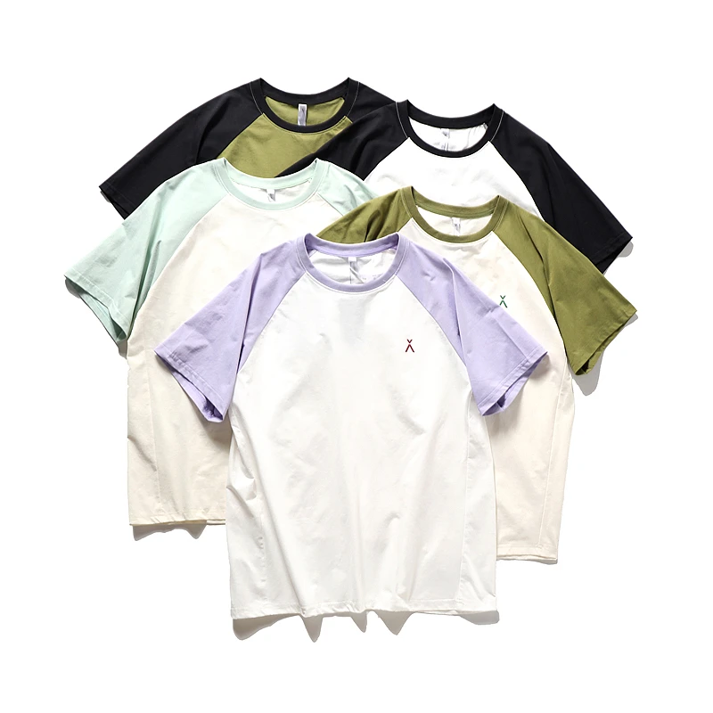 青春的气息！马卡龙色系！男女情侣款夏季拼色插肩袖休闲短袖T恤