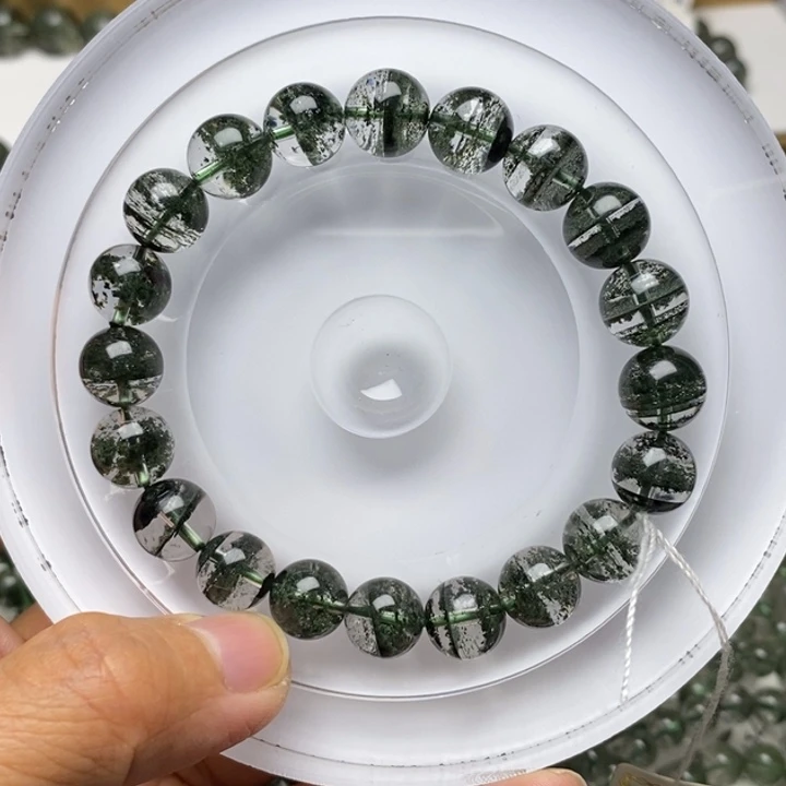 未镶嵌水晶珠宝半成品Q95253天然绿幽灵水墨画千层9+