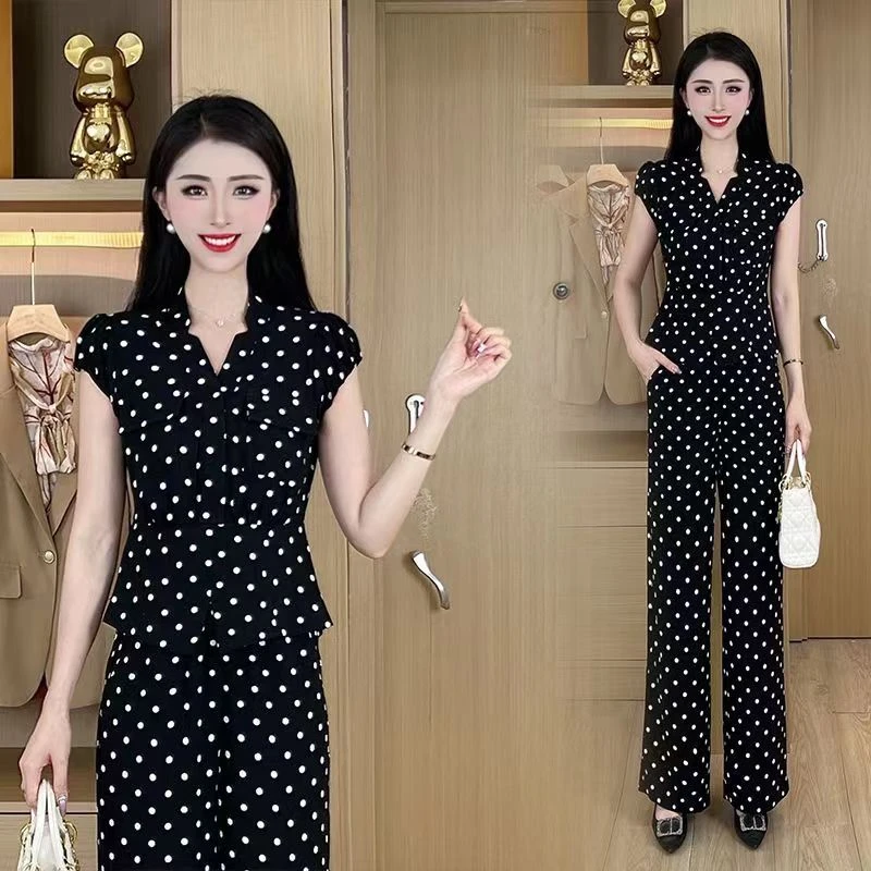 2025新款阔腿裤连体裤气质收腰洋气妈妈遮肉显瘦冰感一整套裤子