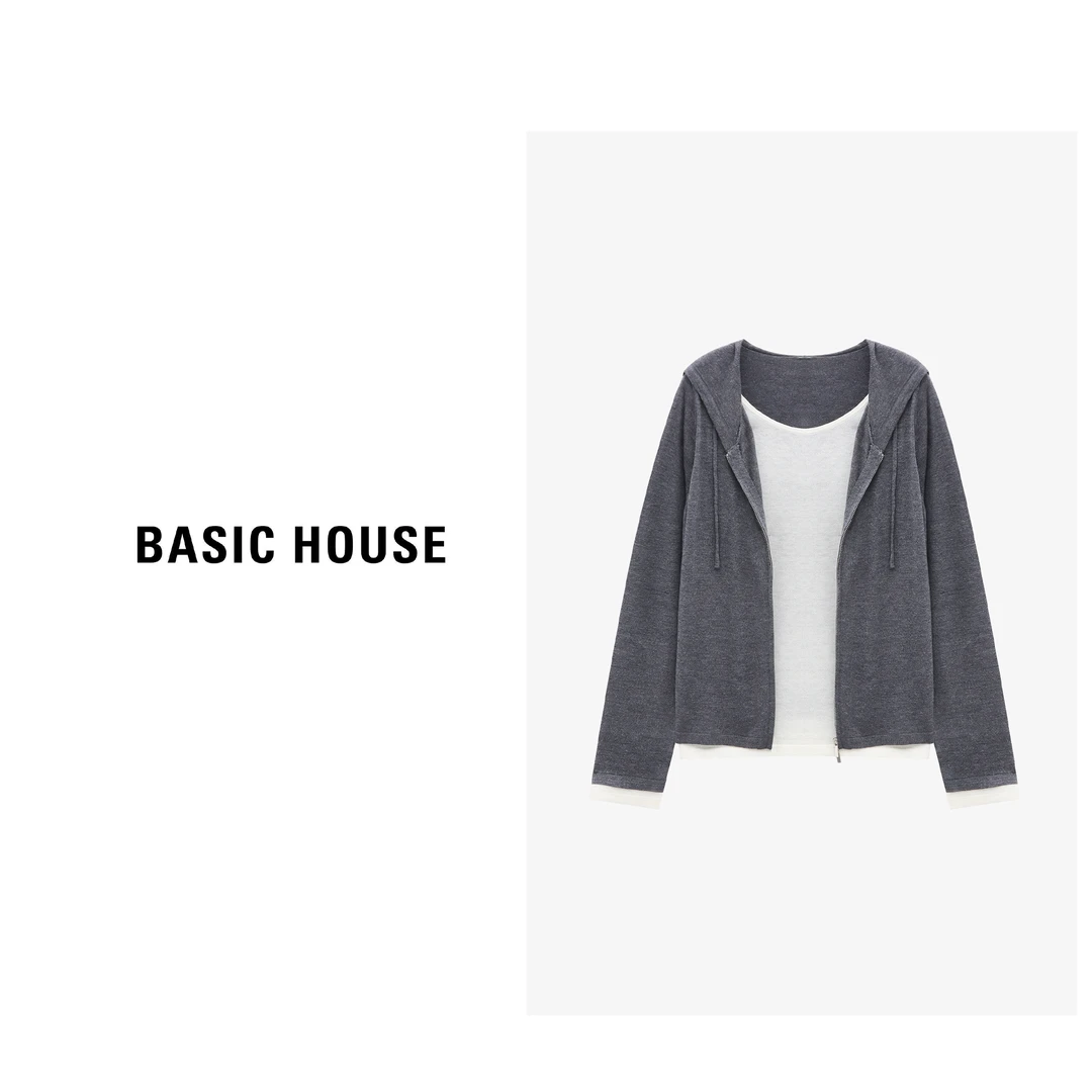 Basic House/百家好秋季新款休闲风连帽假两件针织衫-B0625B5IEC2