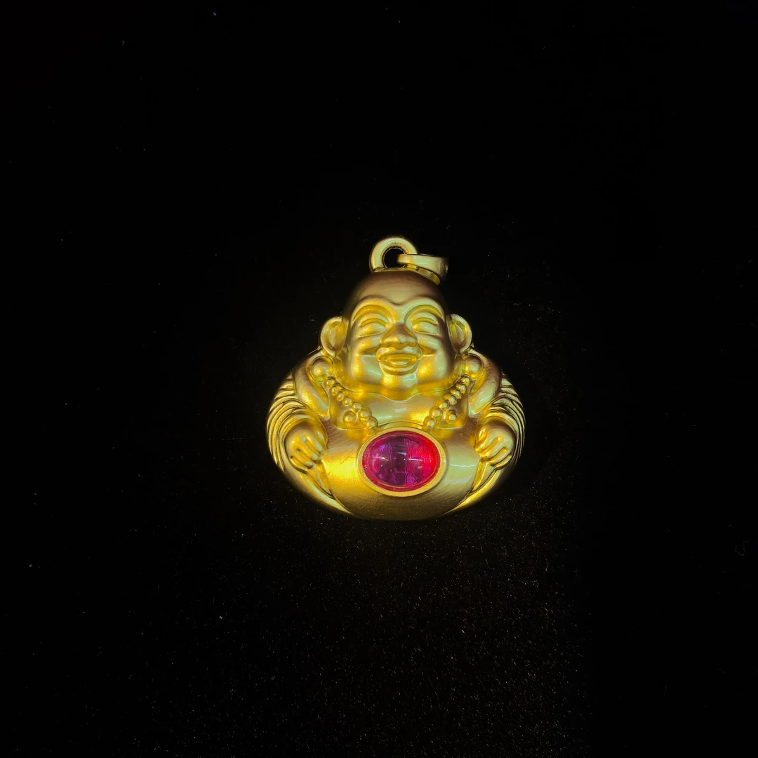 合成（培育）红宝石【万姐】笑脸佛合金镶嵌吊坠赠珠链【YPN461】