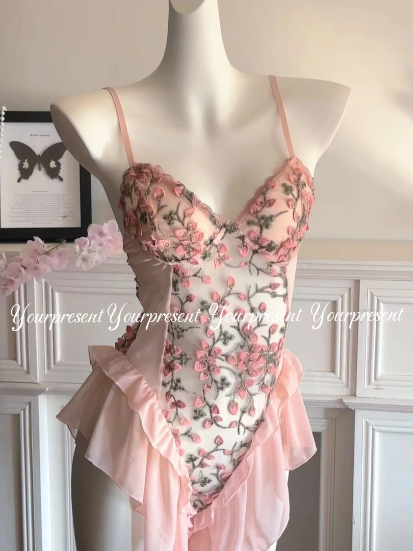 【春季上新】桃之夭夭丨碎花刺绣网纱拼接纯欲吊带睡裙居家服