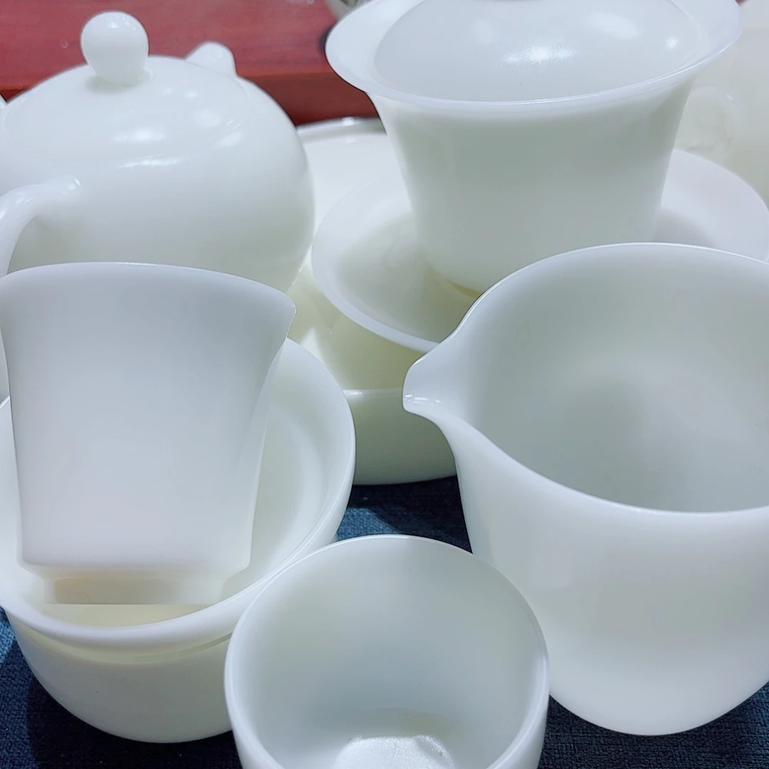 陶素烧璞玉1壶盖碗6杯套安全