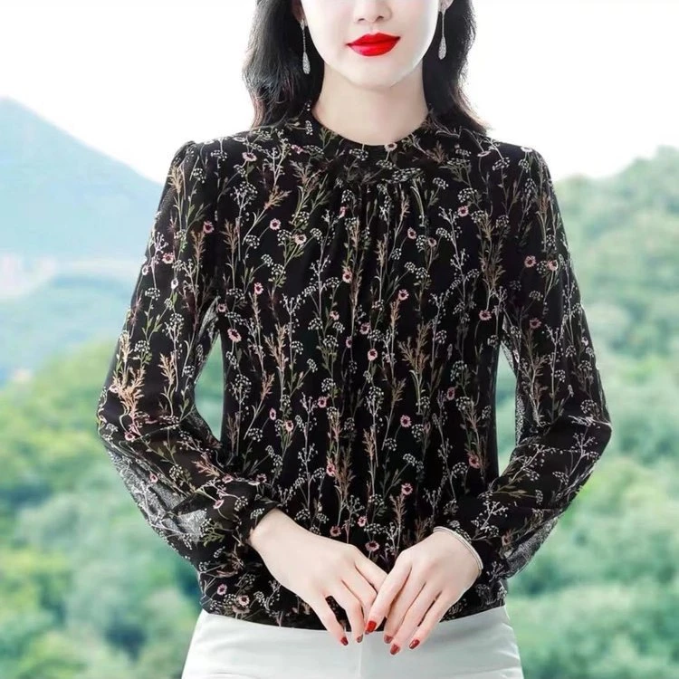 秋季新款气质妈妈装洋气小衫半高领碎花遮肚长袖女士气质妈妈碎花