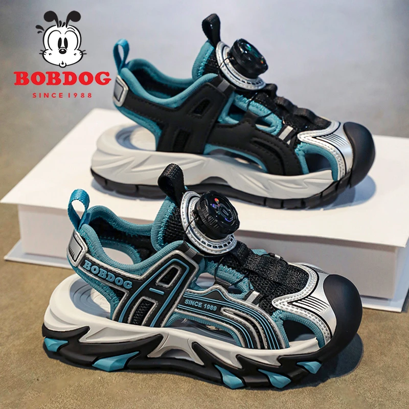 巴布豆男童运动凉鞋2025夏季新款儿童镂空网面沙滩鞋凉拖男孩包头