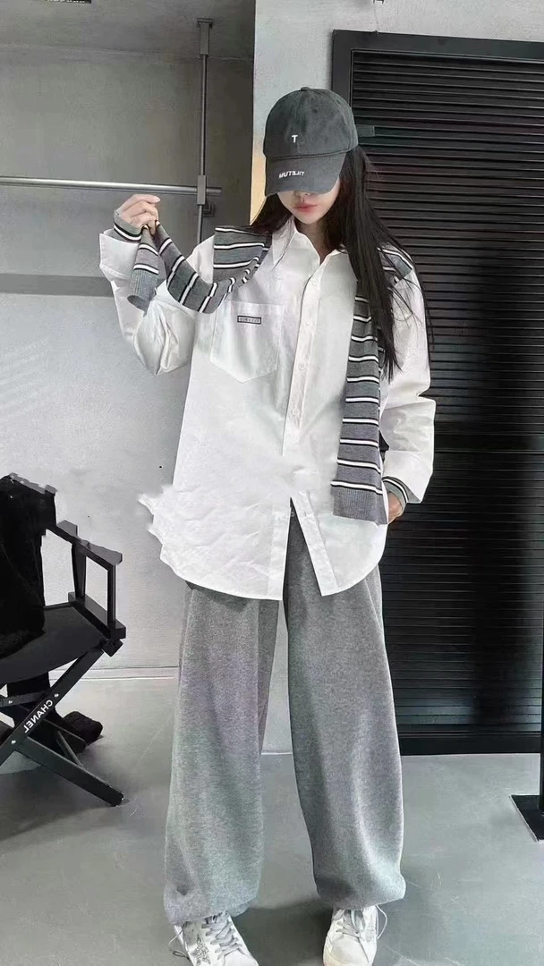 韩版条纹披肩衬衫洋气宽松上衣