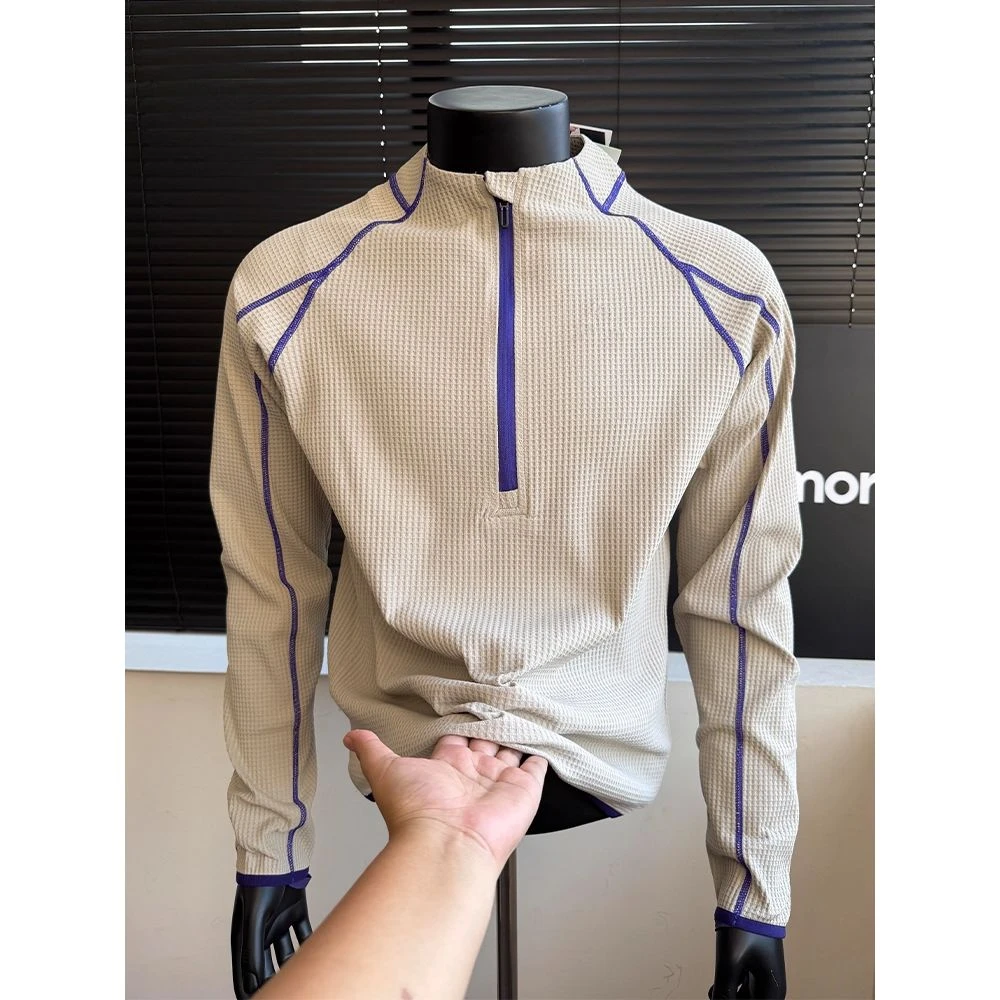 哈苏线撞色立领长袖t恤男秋季户外运动羽毛球速干衣正肩内搭卫衣