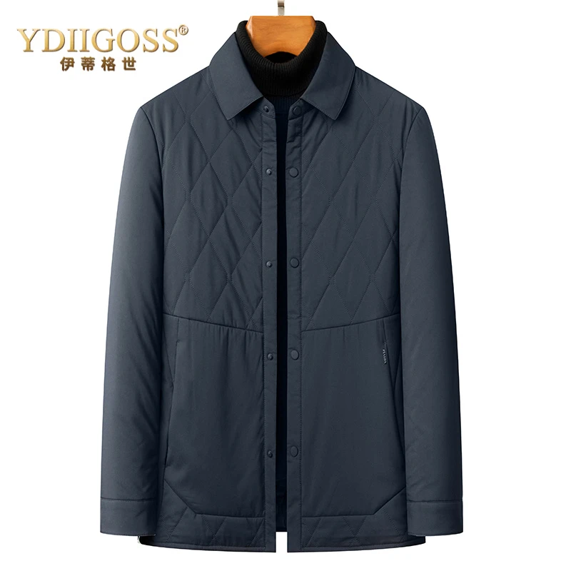YDIIGOSS棉衣外套秋冬季新款羊毛桑蚕丝填充棉袄冬装中年休闲薄棉