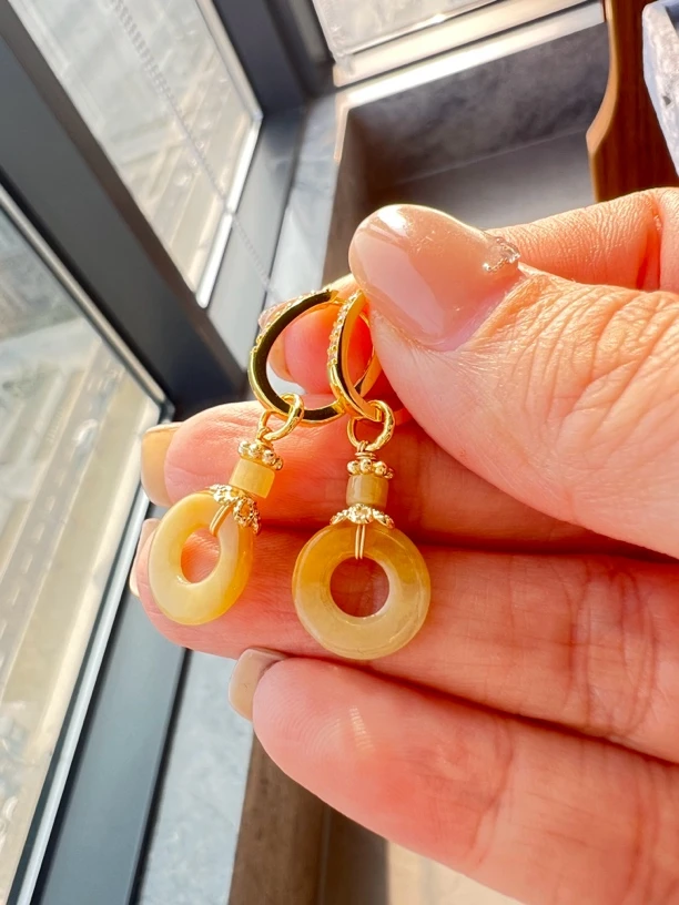 【懿芯珠宝】银镶  正冰黄翡耳包 天然缅甸A货翡翠（48h鉴赏期）复古