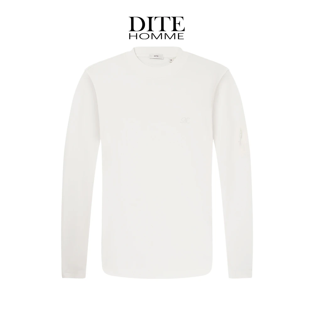 Dite迪特长袖秋T恤男士纯色运动打底衫时尚刺绣印花拉链户外休闲