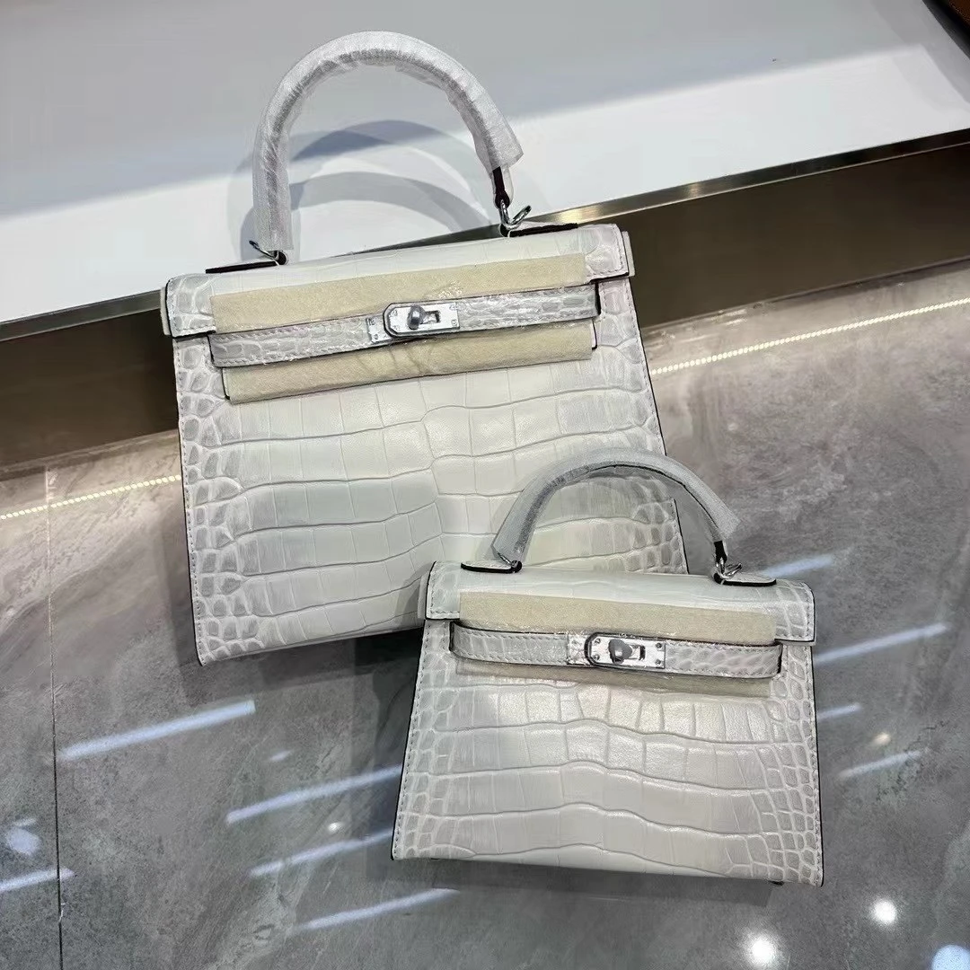 网红鳄鱼纹凯莉包女二代mini包真皮时尚手提小斜挎包包