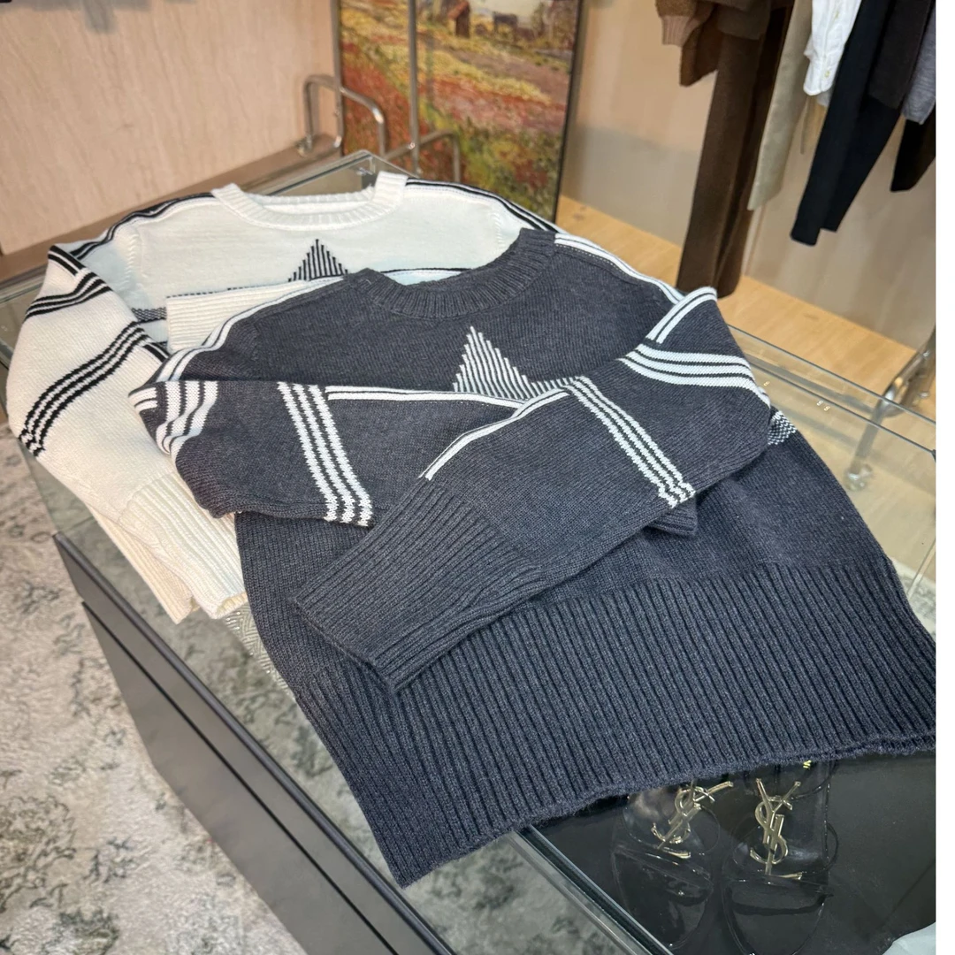 长袖时尚休闲加绒条纹灰色假两件套头毛衣53