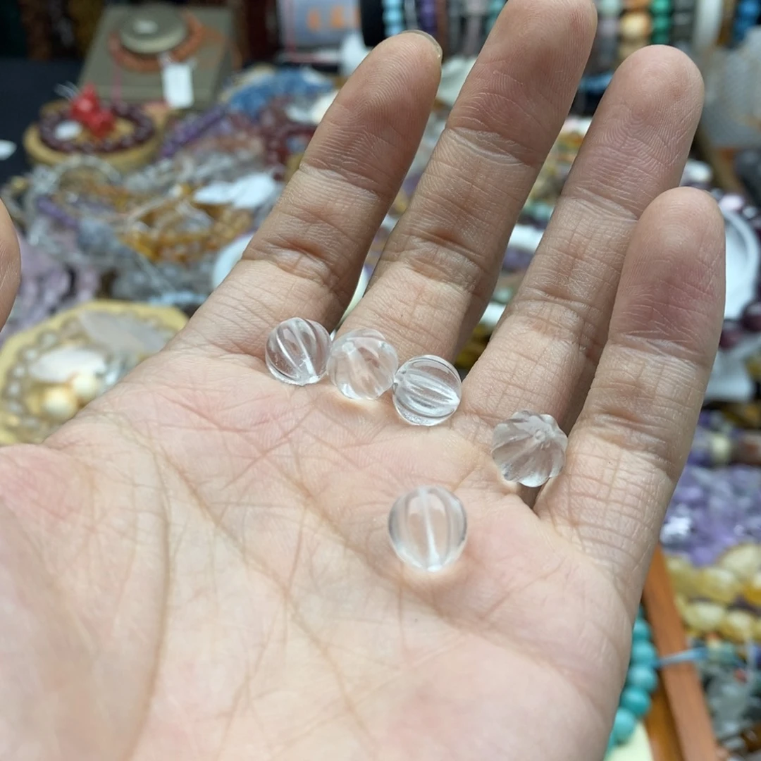 玛瑙/玉髓未镶嵌珠宝半成品一个透体白水晶南瓜10mm天然