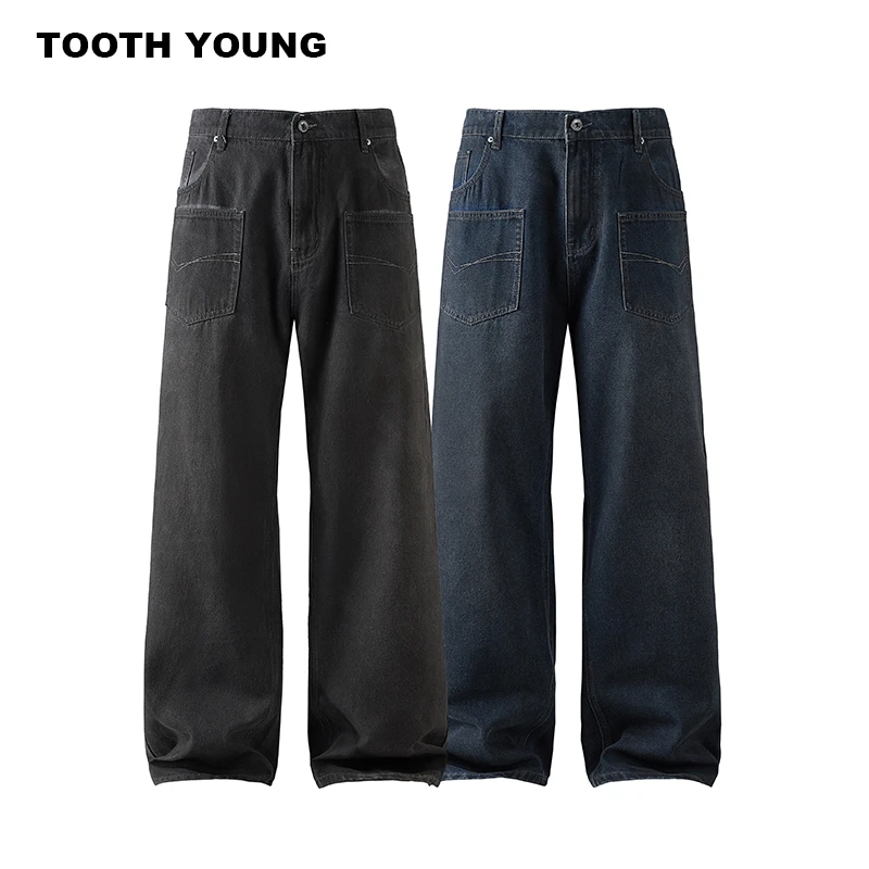 郑一爱穿搭【反向裤】春上新多口袋水做旧男士宽松直筒牛仔裤