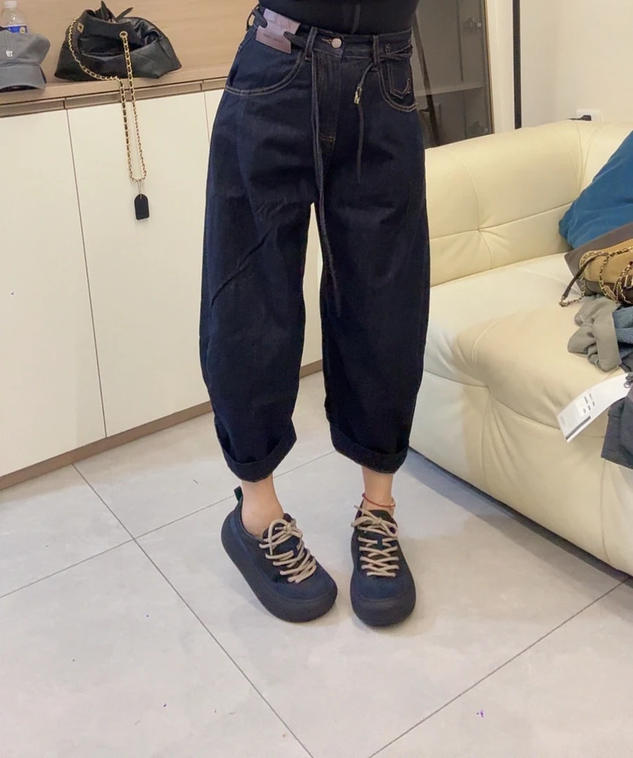 魏佳推荐-2025秋季新款半松紧显瘦百搭休闲气球老爹直筒裤91003