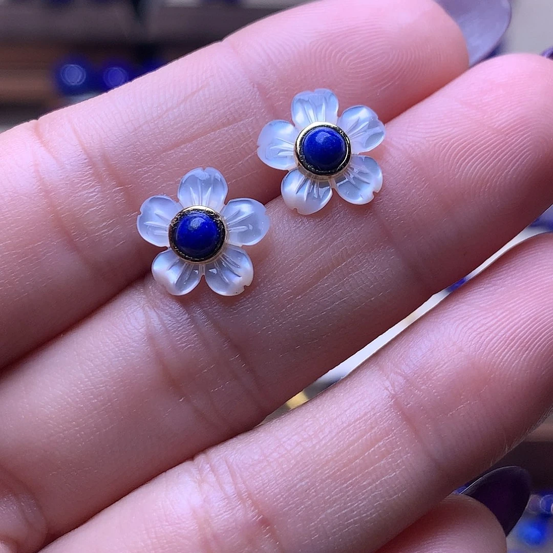 青金石银S925镶嵌耳饰