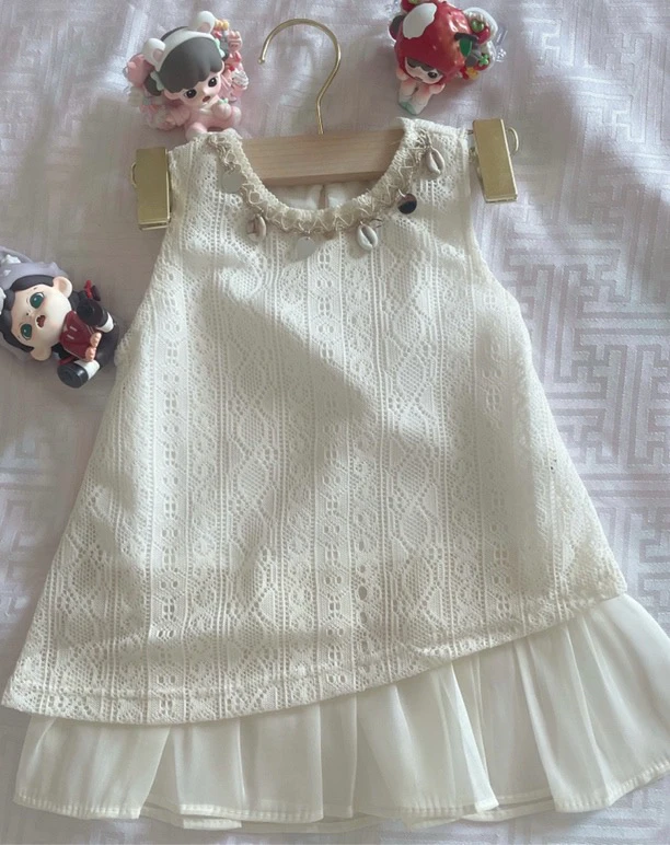 2025年夏季女韩版裙镂空纯色连衣裙蕾丝内搭无袖童装