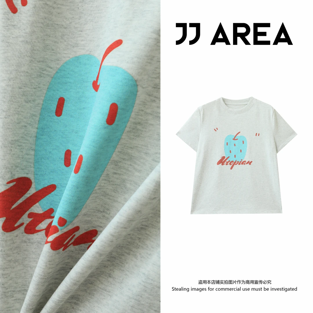 【JJ AREA】娇娇“斑点苹果”夏季新款小众设计水果印花短袖T情侣上衣