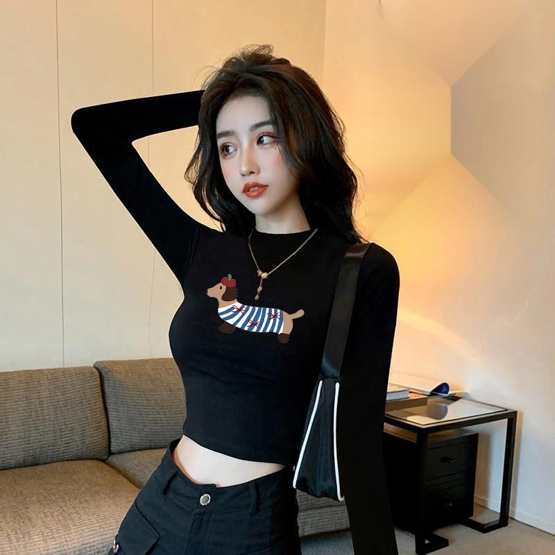 2025新款印花打底衫女秋冬长袖t恤修身显瘦辣妹短款内搭外穿上衣