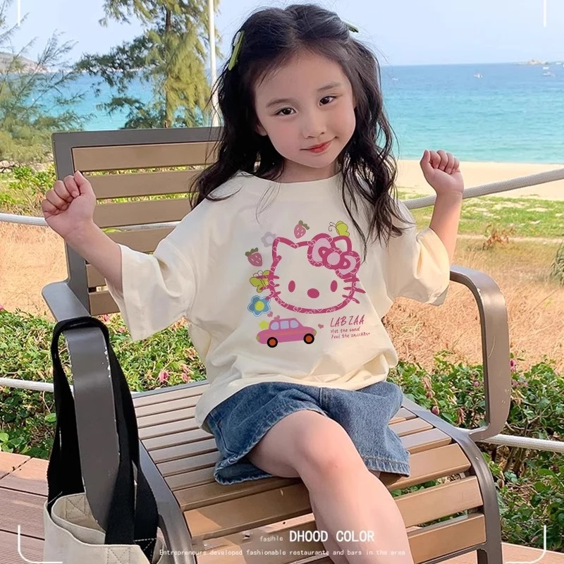 女童卡通凯蒂猫短袖t恤衫夏季新款女宝宝洋气童装上衣潮百搭休闲