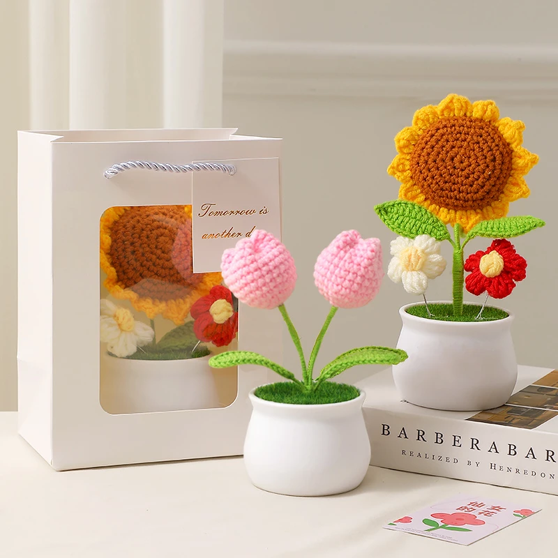 手工diy针织郁金香盆栽花束新年元旦节年会小礼品圣诞节礼物实用