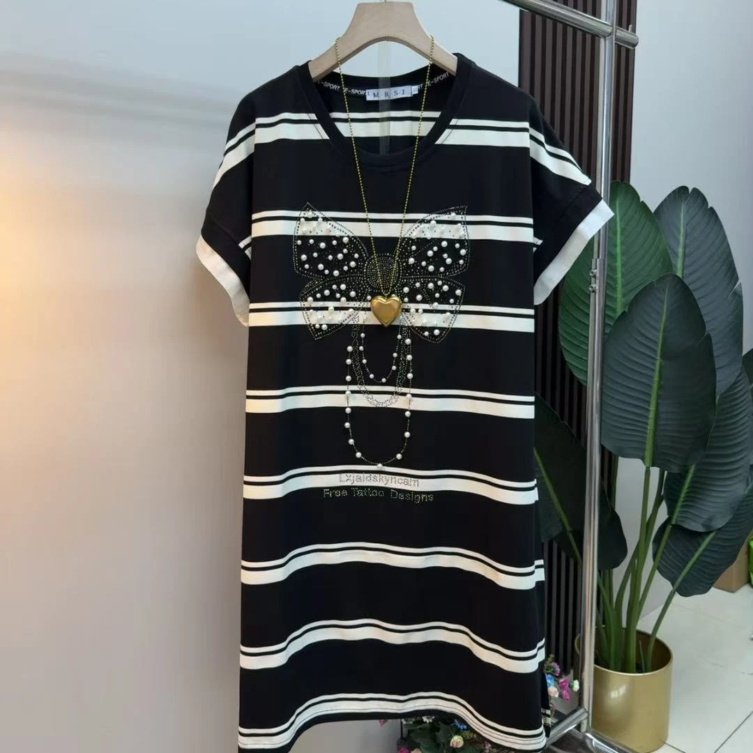 胖mm时尚气质显瘦减龄百搭9962宽松潮流圆领韩版轻奢法式连衣裙