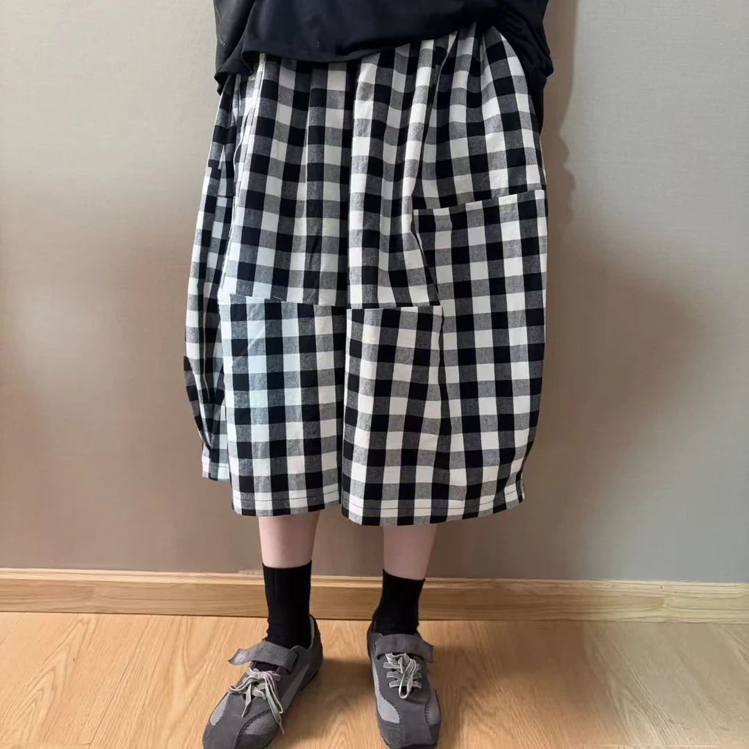 宽松小众格子七分裙裤