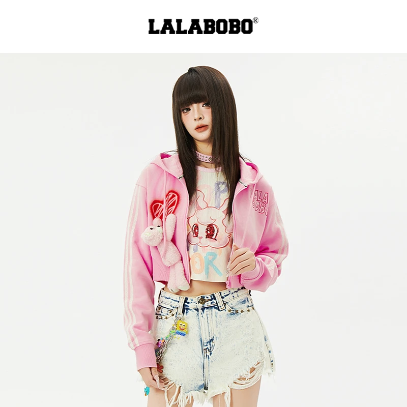 【宋雨琦同款】LALABOBO2025新款修身短款小熊连帽外套RBEA-TS18