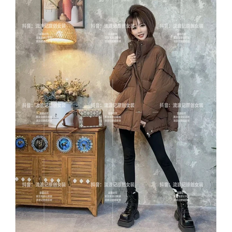 【沐木流浪记】（装饰口袋）新款设计感立领显瘦棉衣女装外套z a26
