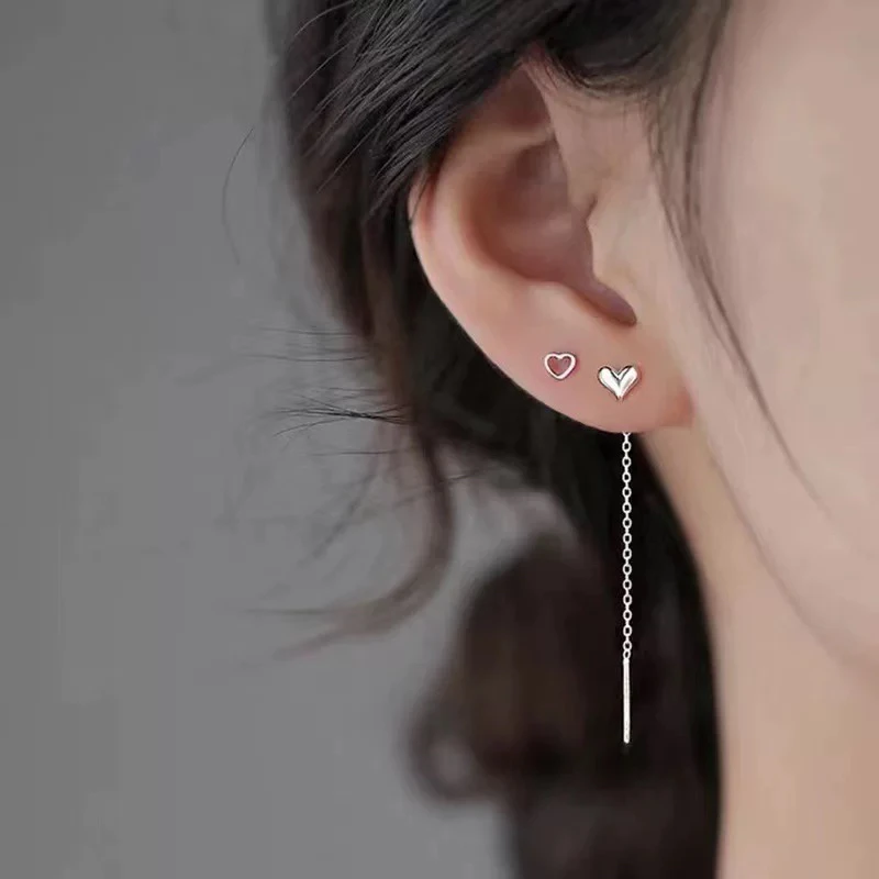 铜合金耳饰 7117心形耳线女简约爱心耳钉ins风长款流苏耳环耳饰品