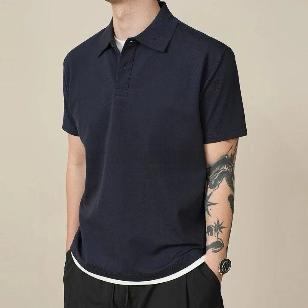 夏季新款撞色短袖Polo衫男士宽松透气简约百搭假两件休闲半袖上衣
