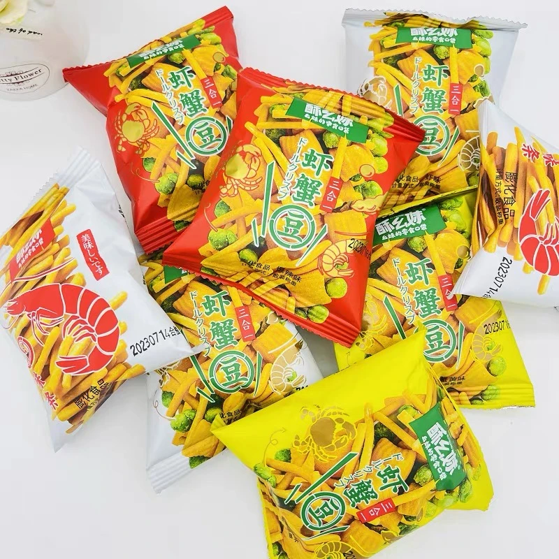 特价处理酥幺妹虾蟹豆三合一蟹黄味虾味爆辣味虾味条膨化零食