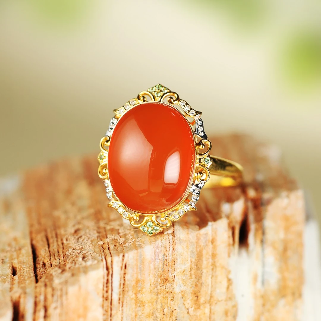 如初/18K金南红冰红戒指