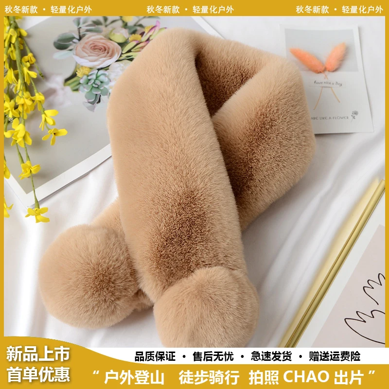 2026新款2025仿獭保暖双球围巾 女冬新款保暖儿童女童红围脖套圣