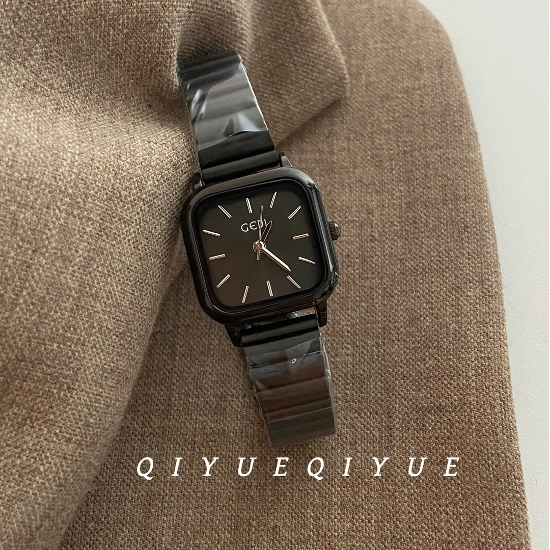 QIYUE 超酷《小方块》百搭飒竹节带时尚潮小众设计感石英女表