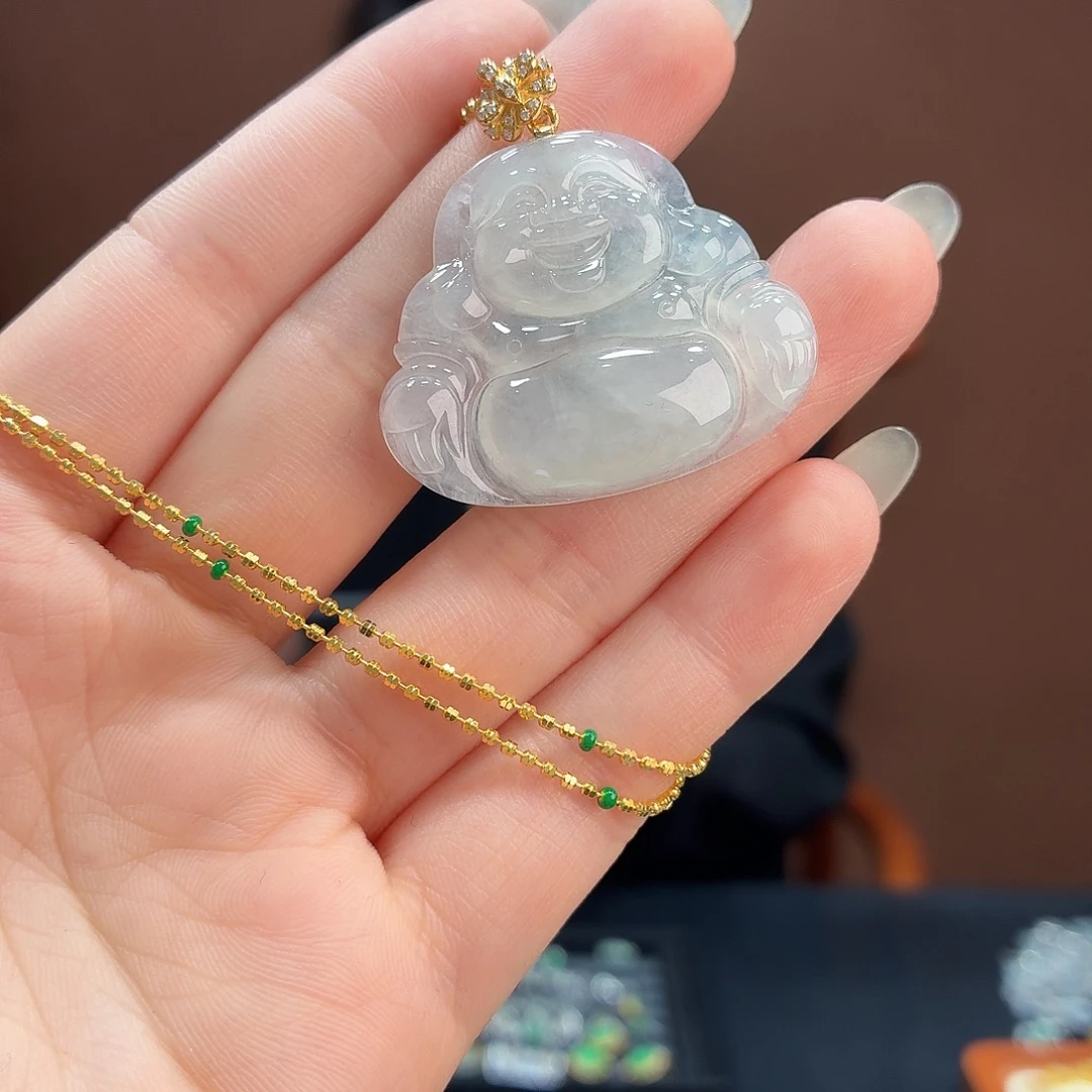 *****翡翠18K金镶嵌颈饰吊坠